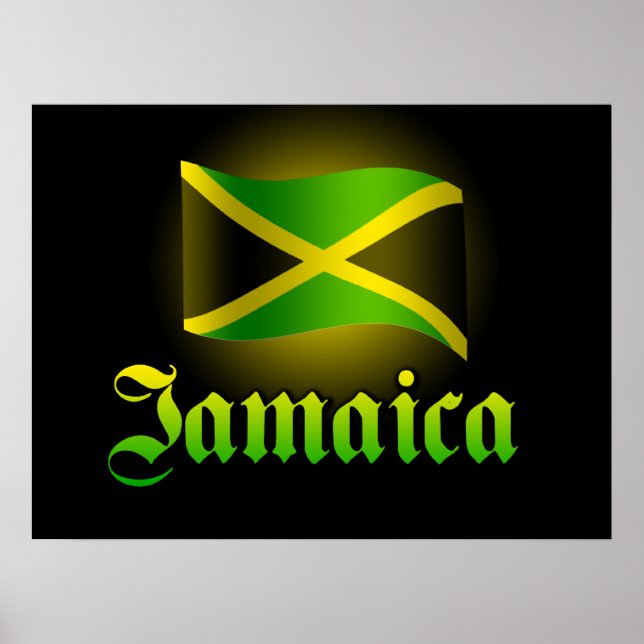 Stor Jamaica-Flagga Poster, svart med Gult glöd Poster (Framsidan)