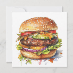 Stor juicy hamburger - vattenfärg
