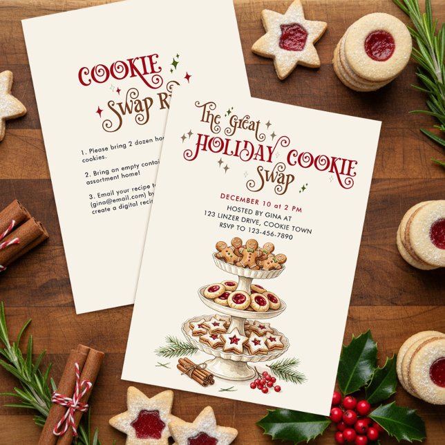 Stor Julbakswapparty För Småkakor Inbjudningar (Holiday Cookie Swap Invitation - printed or digital download - by Darling & May)