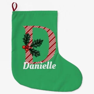 Stor julgran C Candy Cane-randig bokstav D Julstrumpa