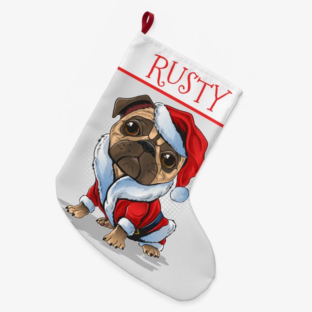 Stor julstrumpa med Santa Pug (Framsidan (Hängande))