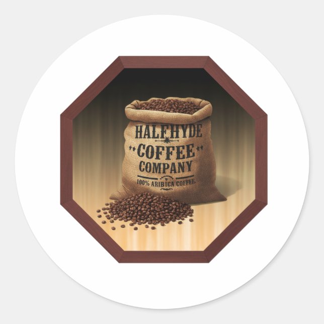 Stor jutesäck med etikett för Halfhyde Coffee Co (Framsida)