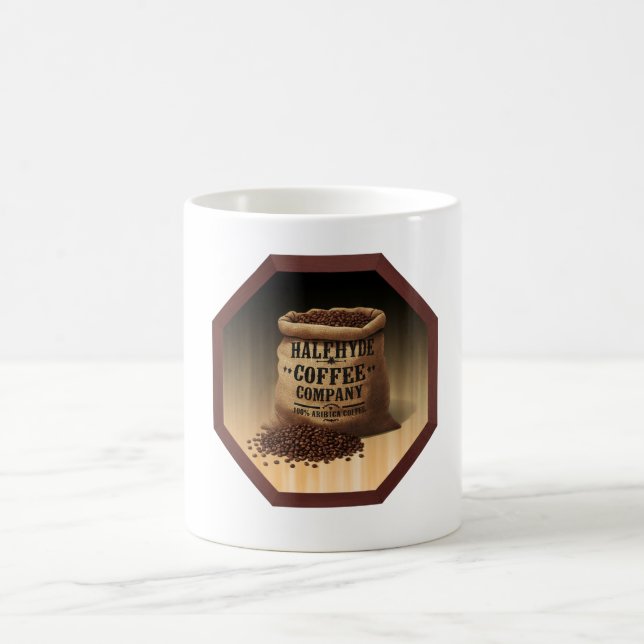 Stor jutesäck med etikett för Halfhyde Coffee Co Kaffemugg (Center)