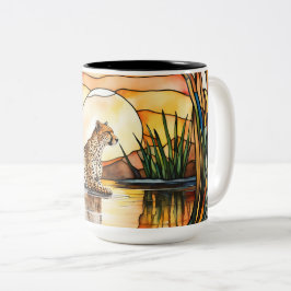 Stor kaffe Mugg Nedfläckad-Glass Cheetah