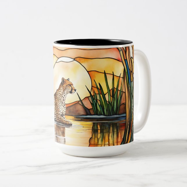 Stor kaffe Mugg Nedfläckad-Glass Cheetah (Framsida höger)