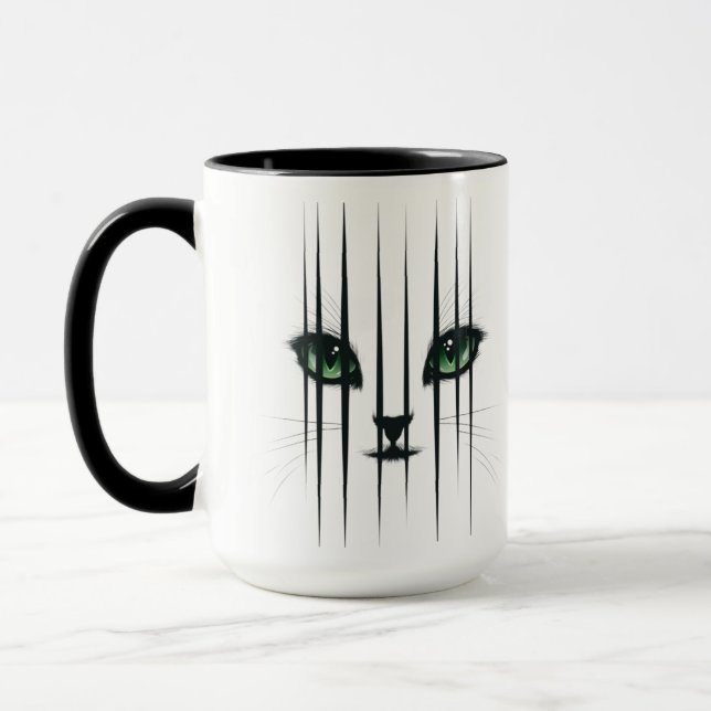 Stor katt gröna ögon Modern kattälskare  Mugg (Vänster)