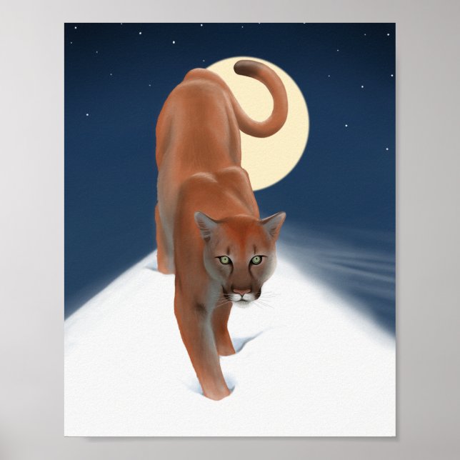 Stor katt i vinter-Snö-bergsregionen Lejon Poster (Framsidan)