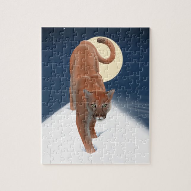 Stor katt i vinter-Snö-bergsregionen Lejon Pussel (Vertikal)