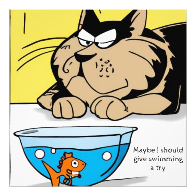 Stor katt, liten guldfisk. Redigerbar text Tecknad Fototryck (Framsidan)