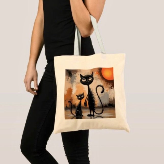 Stor katt Liten katt Halloween Tygkasse (100% natural material 100% cotton D: 15.75"l x 15.25"w 5 handle colors

)