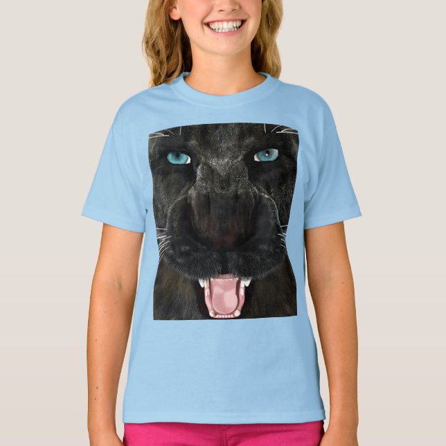 Stor katt svart panter t shirt (Framsida)