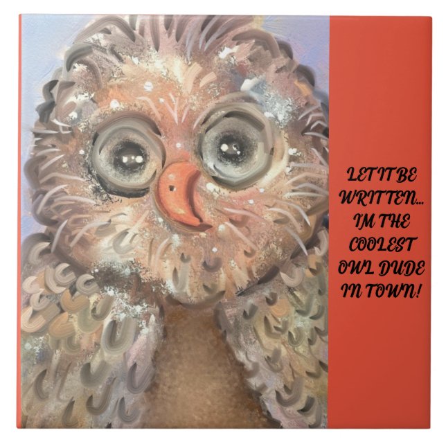 Stor keramik Tile-ludde, Whimsical, Uggla! Kakelplatta (Framsidan)