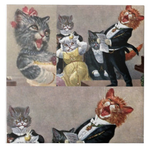 Stor keramik Tile, Vintage Funny Kattunge vykort! Kakelplatta
