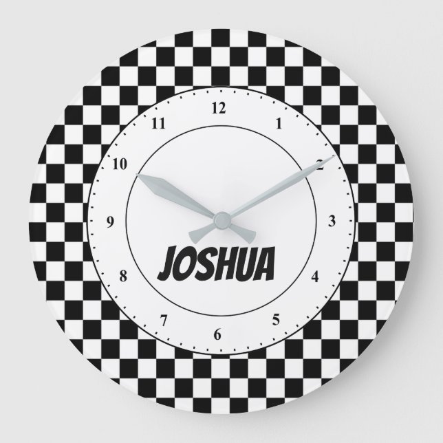 Stor klocka i Flagga Black and White Checker (Framsida)