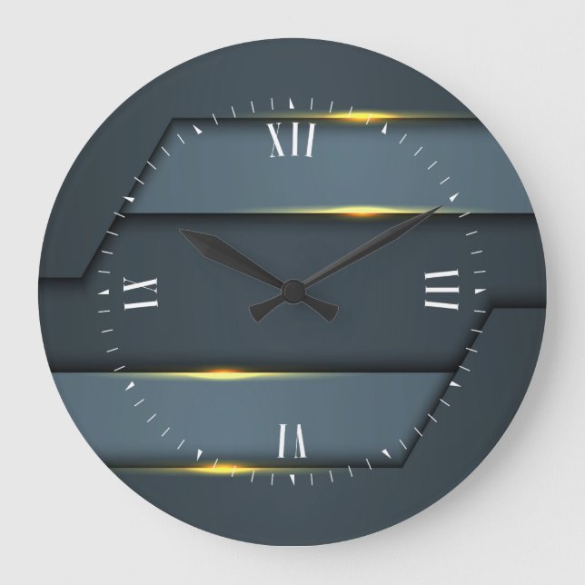 Stor klocka i grått-metallisk geometrisk design (Framsida)