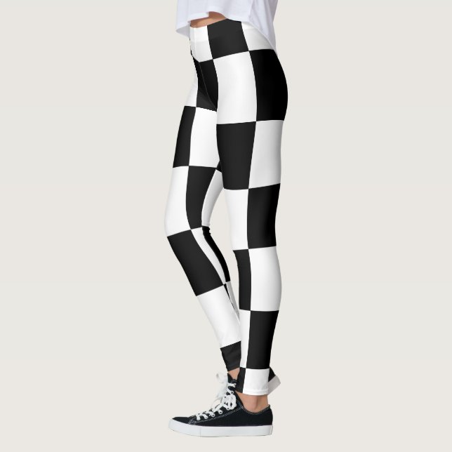 Stor kontrollerad Mönster Black and White Modern Leggings (Vänster)
