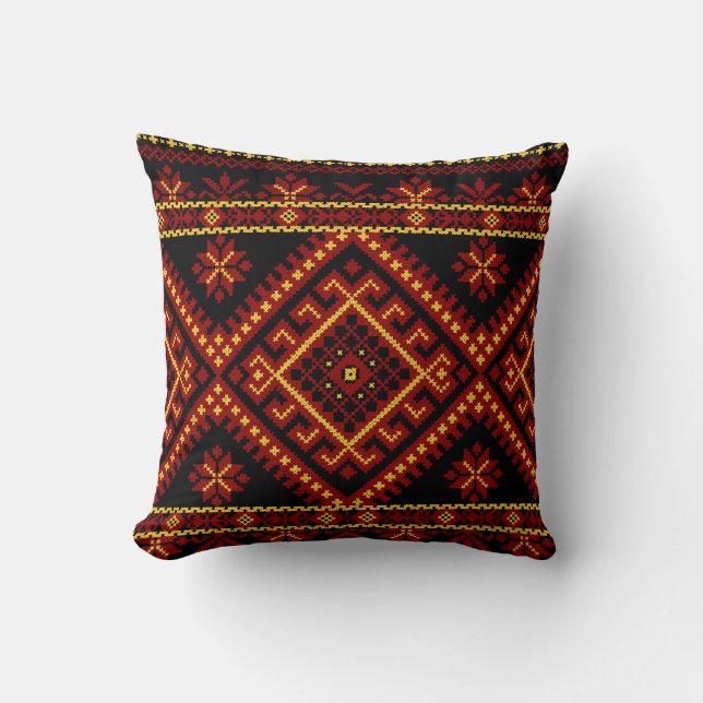 Stor kudde Ukrainsk korsstygningsbroderi (Framsida)