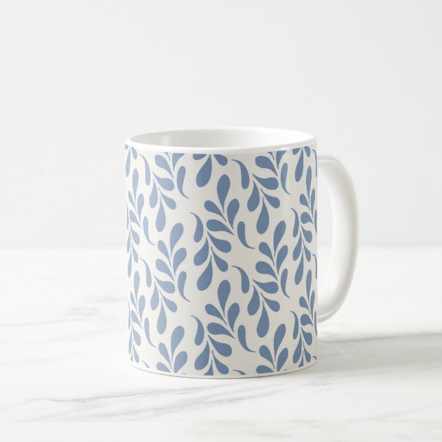 Stor kustnära blå botanisk bladsmönster kaffemugg (Framsida höger)