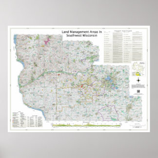 Stor | Landområden i sydvästra Wisconsin Karta Poster