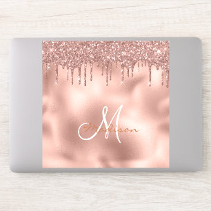 Stor laptopdekal Rosa Guld Monogram Glitter Klistermärken
