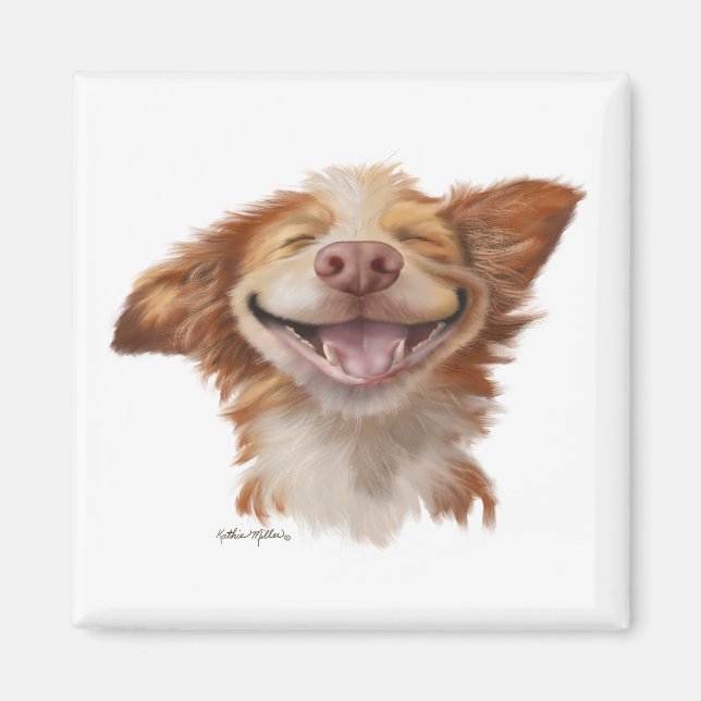 Stor leende hund tecknad serie magnet (Framsidan)