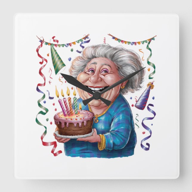 Stor leende mormor födelsedag fyrkantig klocka (Framsida)