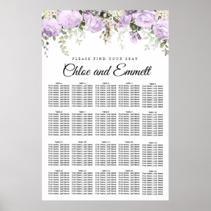 Stor Lila Blommigt 20-Bord Bröllop Poster