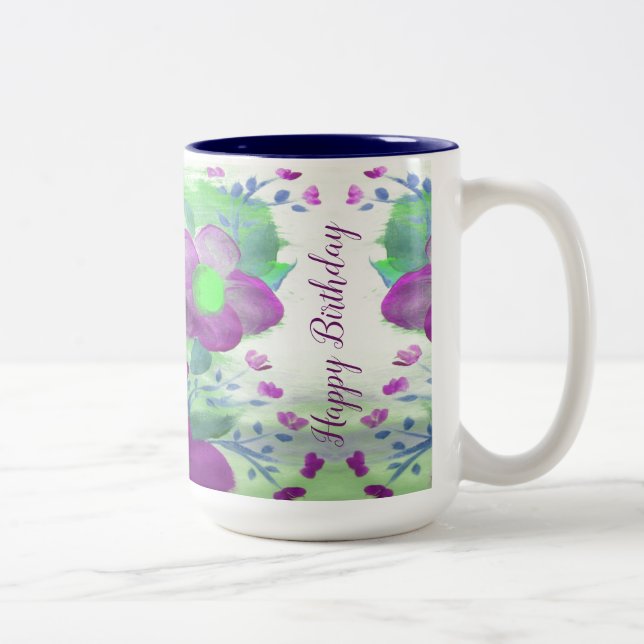 Stor Lila Blye och Lime Green Flowered Mugg (Höger)