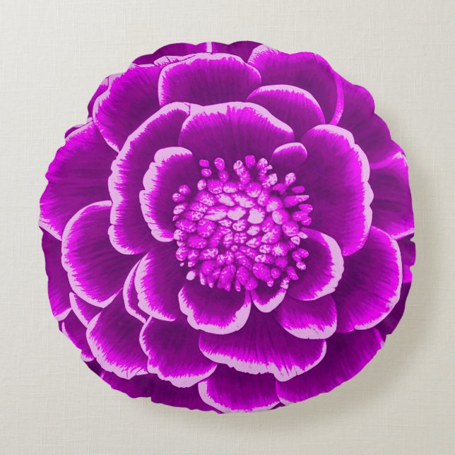 Stor Lila Dahlia Flower Rund Kudde (Framsidan)