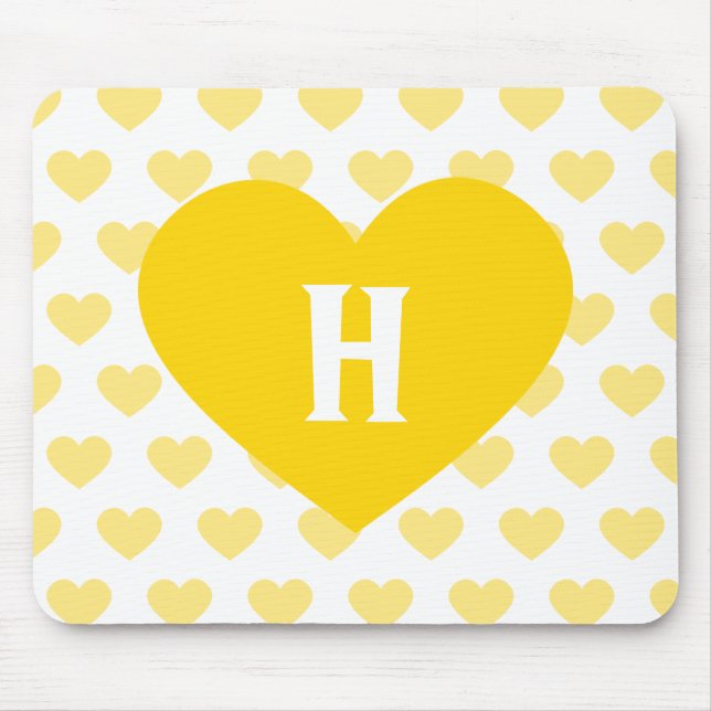 Stor ljus gul hjärta - Monogram Musmatta (Framsidan)