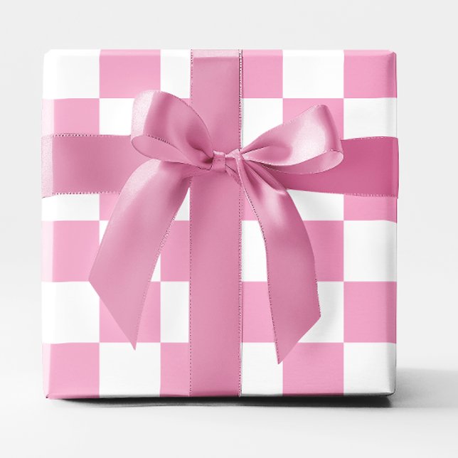 Stor ljus rosa och vit rutig presentpapper (Big Light Pink and White Checkered Wrapping Paper)