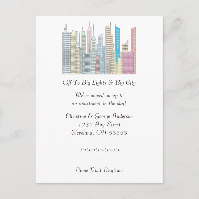 Stor Ljusstyrka Stor Stad Flyttningsmeddelande Meddelande Vykort (Framsida)