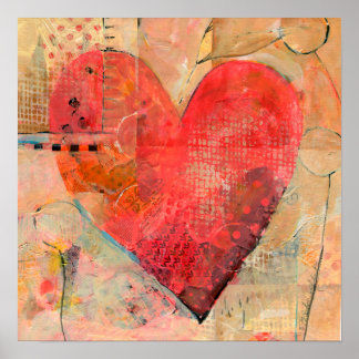 Stor Lycklig Heart Mixed Media Art Poster