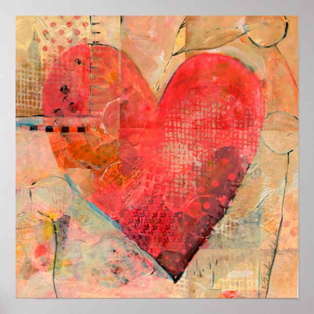 Stor Lycklig Heart Mixed Media Art Poster (Framsidan)