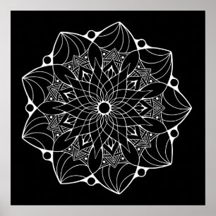 Stor Mandala Poster med svart bakgrund