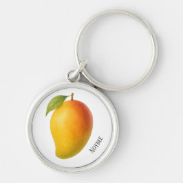 Stor Mango, Sött Frukt och Namn Rund Silverfärgad Nyckelring