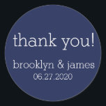 Stor marin blå modern bröllopsmärkning runt klistermärke<br><div class="desc">Stora,  blå,  moderna bröllopsmärken med anpassade text</div>