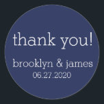 Stor marin blå modern bröllopsmärkning runt klistermärke<br><div class="desc">Stora,  blå,  moderna bröllopsmärken med anpassade text</div>