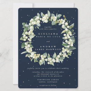 Stor marin snöberry+Eucalyptus Wandeans Bröllop Inbjudningar