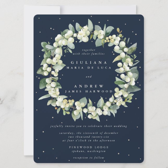 Stor marin snöberry+Eucalyptus Wandeans Bröllop Inbjudningar (Framsida)