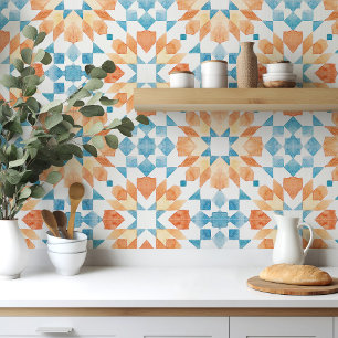 Stor  marockansk vattenfärgsblått orange kakelplatta