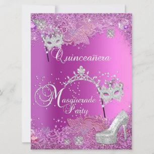 Stor maskerad Quinceanera 15-årsfest Rosa Tiara Inbjudningar