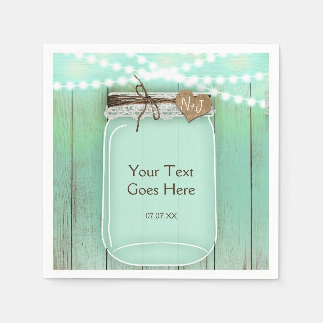 Stor Mason Burk & Ljus Mint Rustic Bröllop Pappersservett (Framsidan)