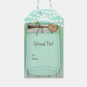 Stor Mason Burk & Ljus Mint Rustic Bröllop Presentetikett