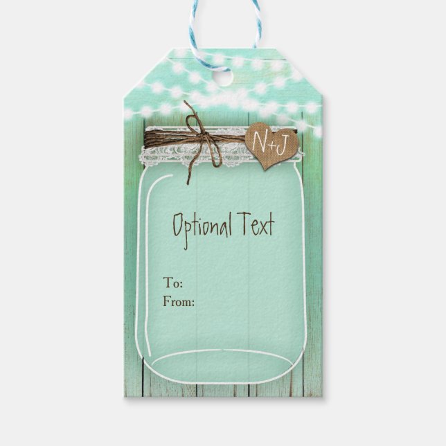 Stor Mason Burk & Ljus Mint Rustic Bröllop Presentetikett (Framsidan)