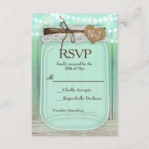 Stor Masonburk & Ljus Mint Rustik Bröllop RSVP OSA Kort