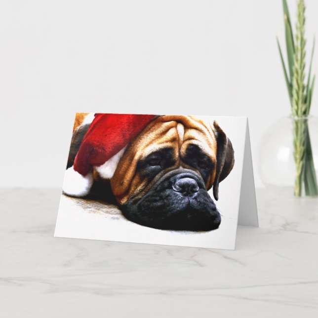 Stor Mastiffhund i den Santa hatten Helgkort (Framsida)