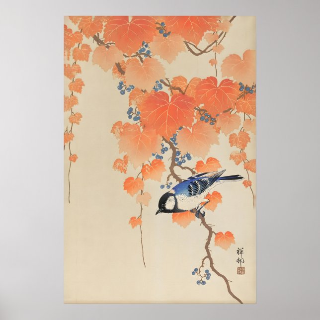Stor mes Japansk konsttryck  Ohara Koson Fågelkons Poster (Framsidan)