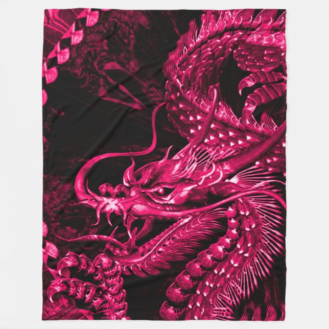 Stor metallisk rosa kinesisk drakekonstfilt fleecefilt (Framsidan)