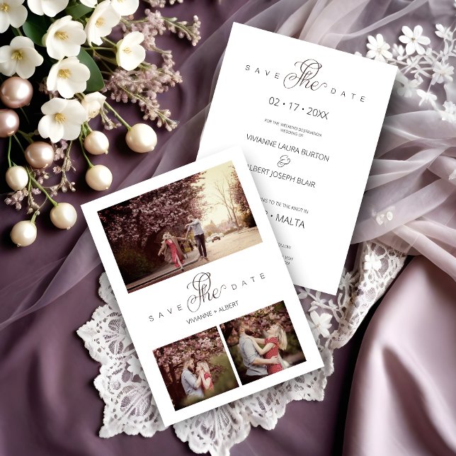 Stor minimalism 3 Fotokollage Modern Bröllop Spara Datumet (Vibrant Minimalism 3 Photo Collage Modern Wedding Save the Date Card. )